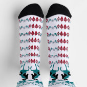 Chaussette Hiver Bleu Noël Ornements Cheval Art Blanc (Haut)