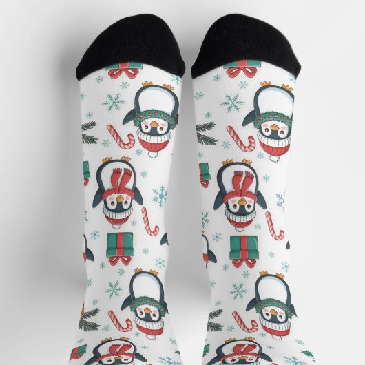 Chaussette Holiday Socks with Christmas Penguins, Snowflakes (Haut)