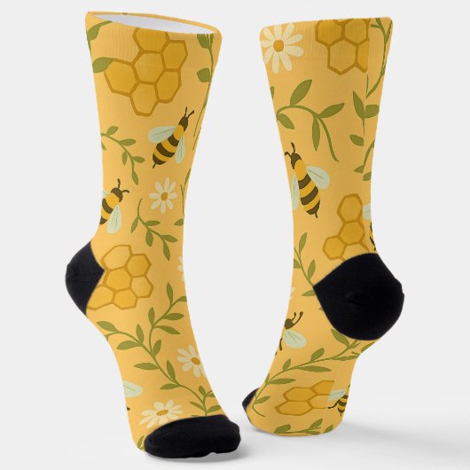 Chaussette Honeybee & Daisy Pattern – Golden Garden Socks (Angulaire)