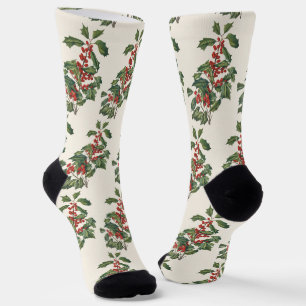 Chaussette Houx de Noël Classique avec Baies Rouges Art