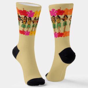 Chaussette Hula Dancing Girls and Hibiscus Flowers