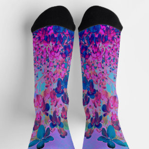 Chaussette Hydrangea Élégant Bleu Foncé et Magenta Limelight