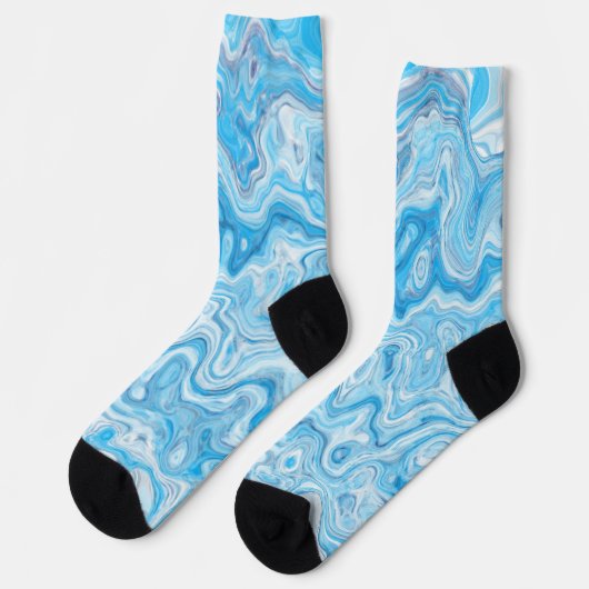 Chaussette Icy Glacier Blue Marble Texture Abstraite Liquide (Gauche)