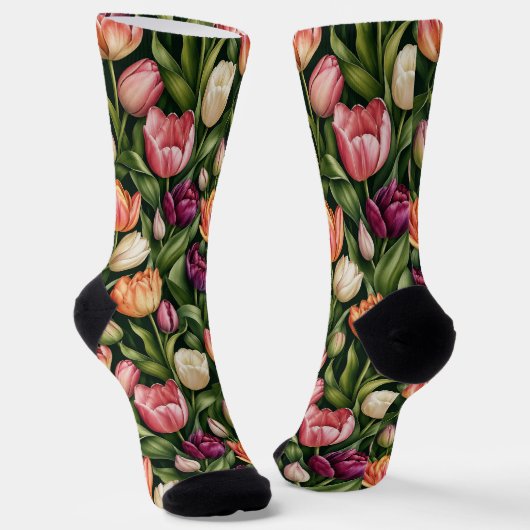 Chaussette Illustration botanique de tulipe raffinée (Angulaire)