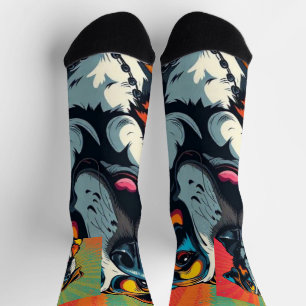 Chaussette Illustration colorée de chien d'art pop - Gras & a