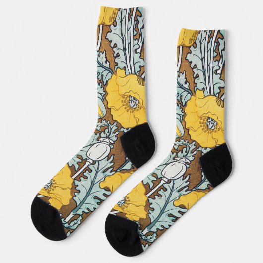 Chaussette illustration d'art pavot fleur jaune (Gauche)