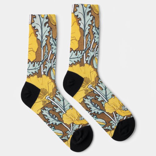 Chaussette illustration d'art pavot fleur jaune (Droite)