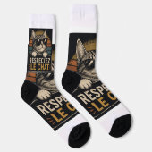 Chaussette Illustration de chat à lunettes avec typographie (Droite)