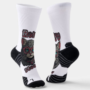 Chaussette Illustration de chat gris inspirée des années 80
