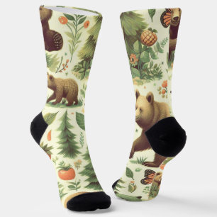 Chaussette Illustration de l'ours Vintage