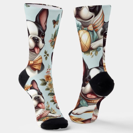 Chaussette Illustration du Terrier Vintage de Boston (Angulaire)