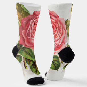 Chaussette Illustration Florale Rose Rose Antique Cottagecore