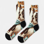 Chaussette Illustration Retro Cute Boston Terrier (Gauche)