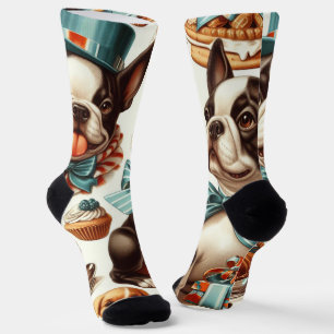 Chaussette Illustration Retro Cute Boston Terrier