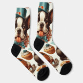 Chaussette Illustration Retro Cute Boston Terrier (Droite)
