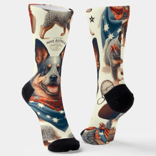 Chaussette Illustration vintage Australian Cattle Dog (Angulaire)