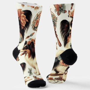 Chaussette Illustration Vintage de chien Papillon