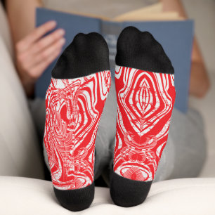 Chaussette image rouge et blanche d'un motif sur un dos blanc