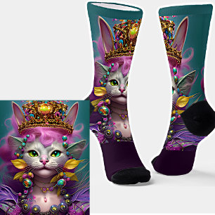 Chaussette Imaginaire Chat Princesse Queen avec Couronne d'or