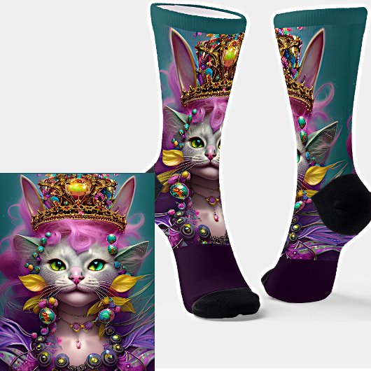 Chaussette Imaginaire Chat Princesse Queen avec Couronne d'or