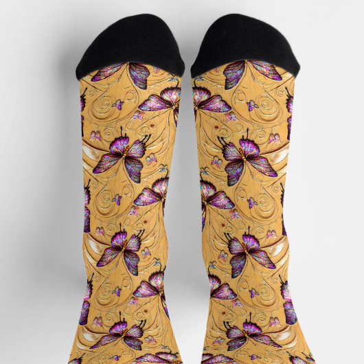 Chaussette Imaginaire Papillon Mauve Crème Iridescente Texté (Haut)