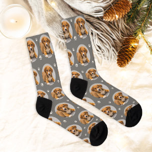 Chaussette Impression de patte de photo de chien grise amusan