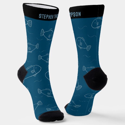 Chaussette Impression de poisson blanc personnalisée avec nom (Angulaire)