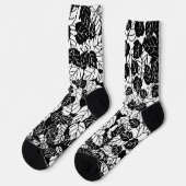 Chaussette Impression feuille japonaise, noir et blanc (Gauche)