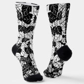 Chaussette Impression feuille japonaise, noir et blanc (Angulaire)