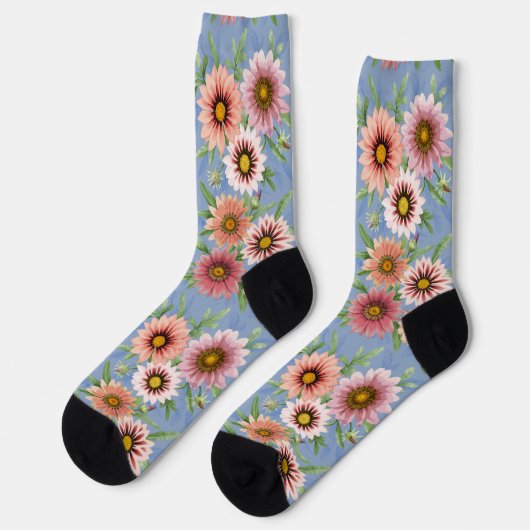 Chaussette Impression florale Bleu et Rose (Gauche)