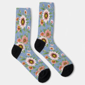 Chaussette Impression florale Bleu et Rose (Droite)