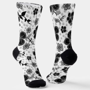 Chaussette Impression florale noire et blanche