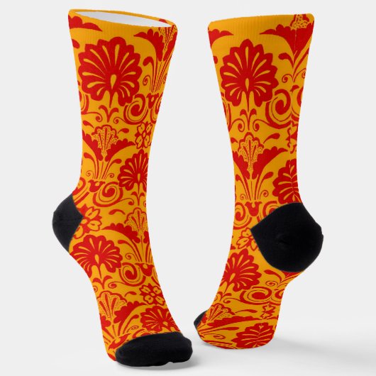 Chaussette imprimé éventails orange et volutes (Angulaire)