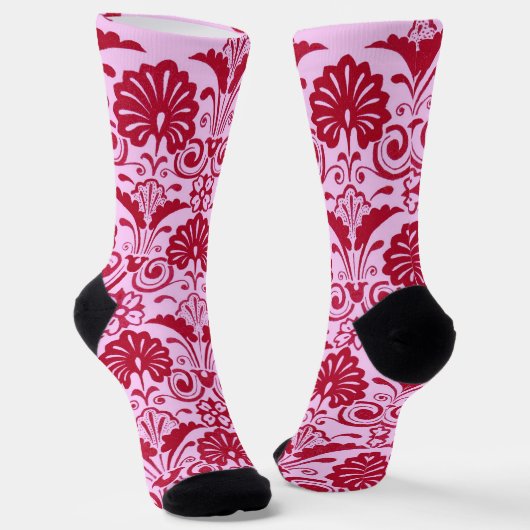 Chaussette imprimé éventails roses et volutes (Angulaire)