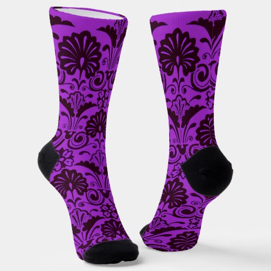 Chaussette imprimé éventails violets et volutes (Angulaire)