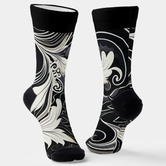 Chaussette Imprimé floral noir et blanc abstrait (Angulaire)