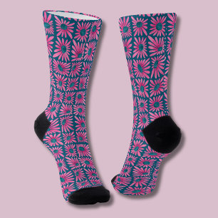 Chaussette Imprimé Floral Rétro Rose en Bloc de Marguerite