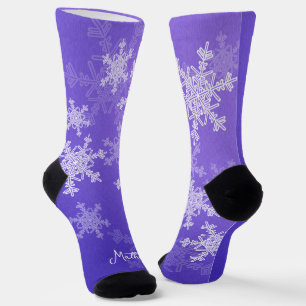 Chaussette Indigo White Snowflakes Minimaliste Nom de Noël