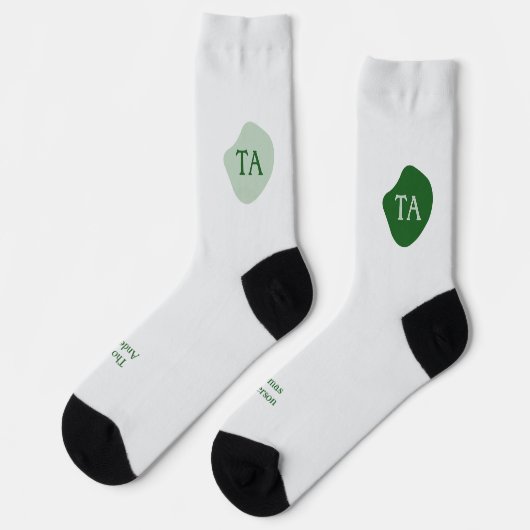 Chaussette Initiales et nom en vert sur bulle verte (Gauche)