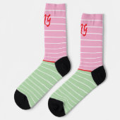 Chaussette Initiales style amusant rayures rose vert moderne (Gauche)