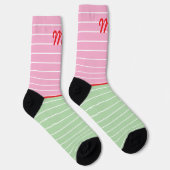 Chaussette Initiales style amusant rayures rose vert moderne (Droite)