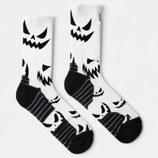Chaussette Jack-o'-lantern face Citrouille noir et blanc (Droite)