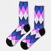 Chaussette Jacquard bleu framboise, rose et blanc (Gauche)