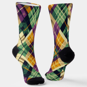 Chaussette Jacquard Mardi Gras jaune violet vert