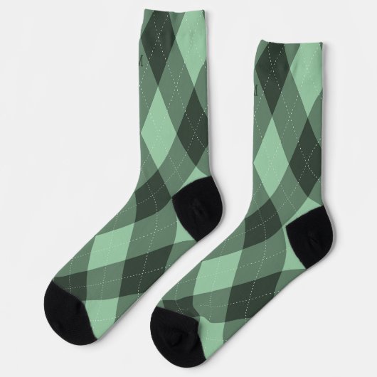 Chaussette Jacquard Monogramme vert initial (Gauche)