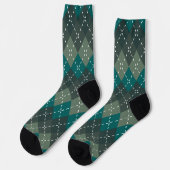 Chaussette Jacquard Turquoise foncé et gris, blanc (Gauche)