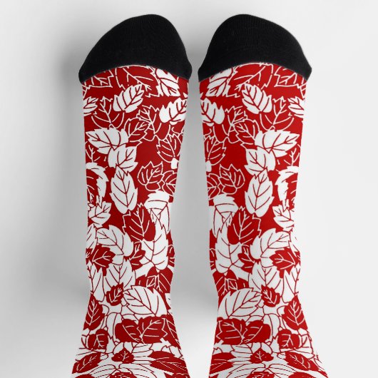 Chaussette Japanese Leaf Print, Dark Red and White (Haut)