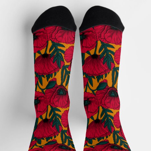 Chaussette Jardin de coquelicots rouges (Haut)