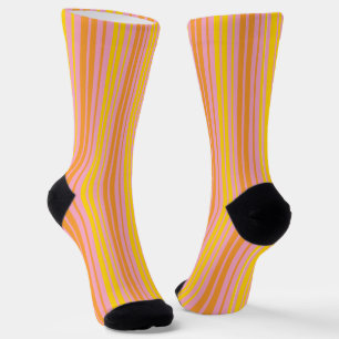 Chaussette Jaune et orange bandes verticales rose