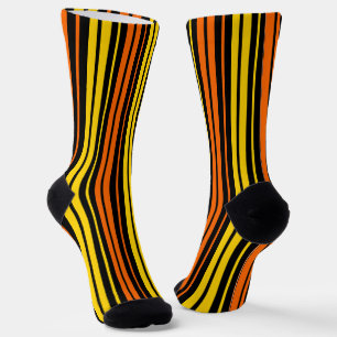 Chaussette Jaune et orange rayures verticales noires